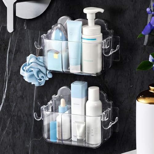 Gocvo 2 Pcs Acrylic Wall Shelf, No Drill Adhesive Shelf for Wall - Bathroom Caddy Waterproof Organizers and Storage (Small)