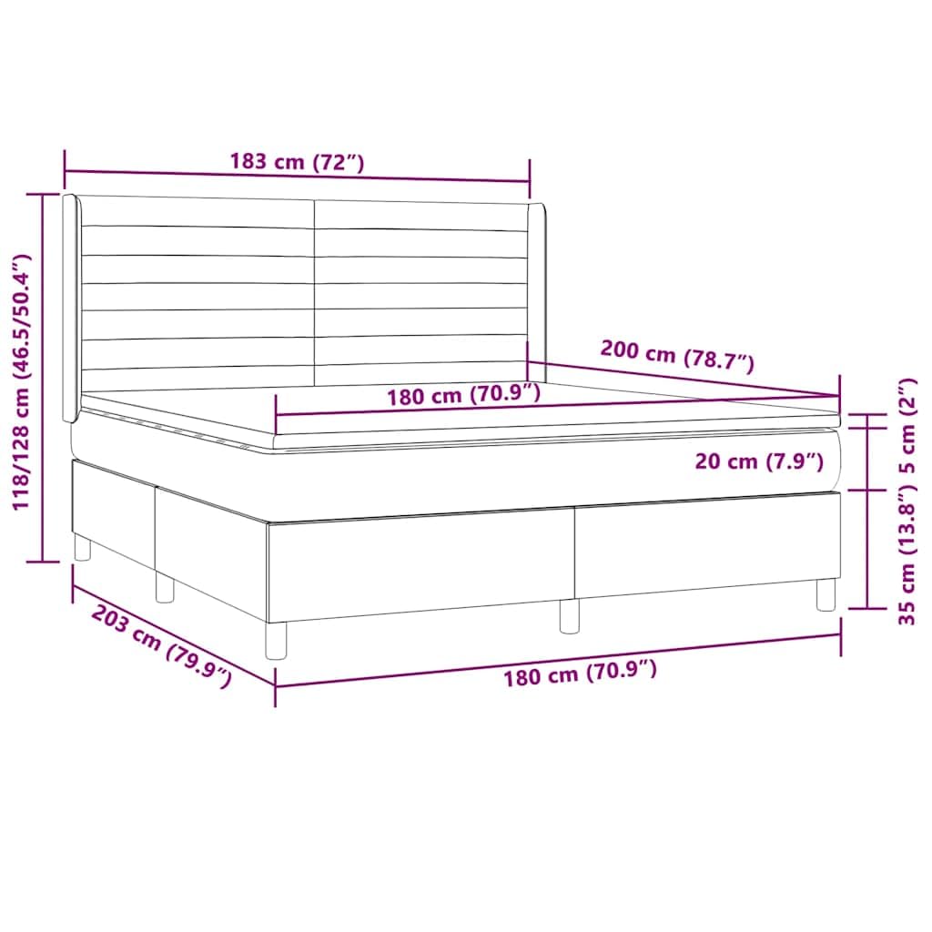 Tkanina z regulowanym zagłówkiem LED Brąz 180x200 cm | Łóżko kontynentalne 180x200 cm z materacem sprężynowym i LED, tkanina ciemny brąz, regulowany zagłówek