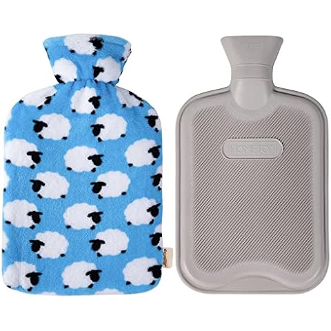 HomeTop Premium Classic Rubber Hot or Cold Water Bottle with Soft Fleece Cover (2 Liters, Gray/Blue Sheep) Cover
