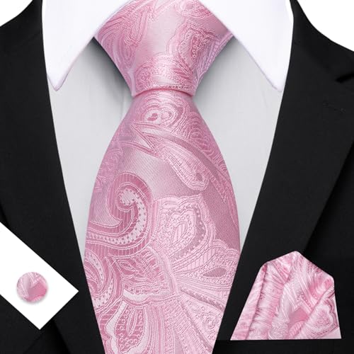 Image of Barry.Wang Men Tie Set Paisley Silk Necktie Pocket Square Cufflinks Formal Wedding Business Party