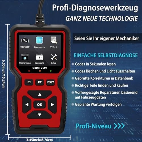 OBD2 Diagnosegerät für Alle Fahrzeuge, Diagnosegerät Auto mit Alle OBD2 Funktionen, Auslesegerät KFZ für nach 2000 Alle Autos, 10 Sprachen Auto Scanner, Universal Fehlercode Auslesegerät für PKW