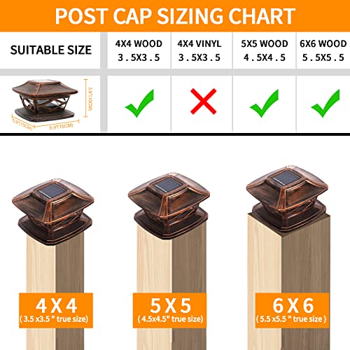 Miyole 4 Pack Solar Fence Post Lights, Outdoor Warm White High Brightness Smd Led Lighting Waterproof Deck Post Cap Lights, Fits 4X4 5X5 6X6 Wooden Posts #TOP2