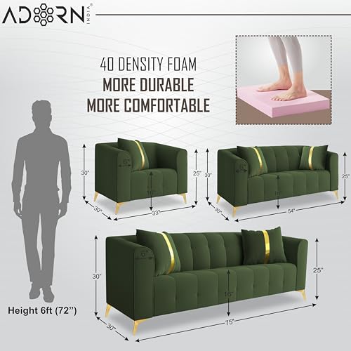 Image of Adorn India Premium Mystic - 3 Years Warranty - 3+2+1 Sofa Set Velvet Suede Fabric - Green