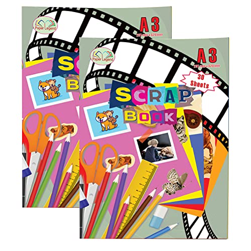 Juego de 2 álbumes de recortes A3 de colores surtidos, 30 hojas, álbumes de recortes, actividades, álbumes de fotos, álbumes de recuerdos para niños y adultos.