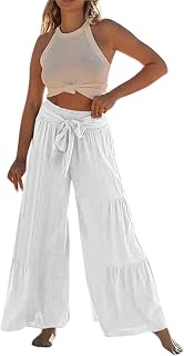 Pantalones de Pierna Ancha Plisados de Cintura Alta con Empalme de Encaje de Color sólido para Mujer Pantalones Sueltos Casuales Negros Mujer Tiro