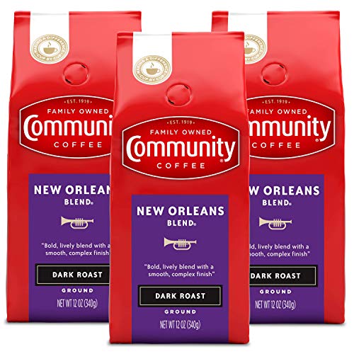 Community Coffee New Orleans Blend Dark Roast Ground Coffee, 12 Ounce Bag (Pack Of 3)