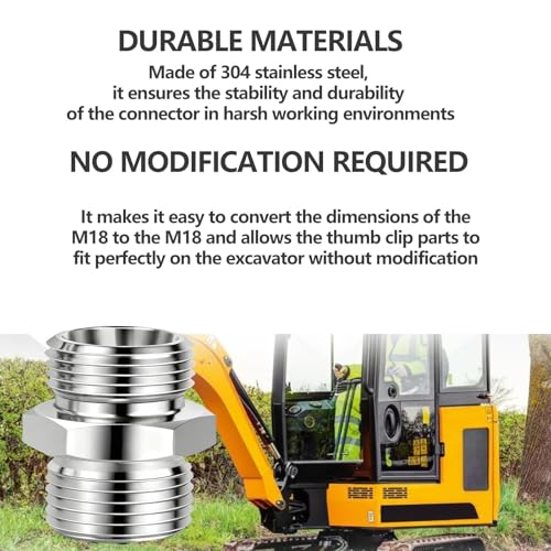 Image of 2 Pcs M18 to M18 stainless steel adapter fittings, suitable for small excavators, for connector conversion, diameter reduction or expansion, and full-bore straight pipe connector connections.
