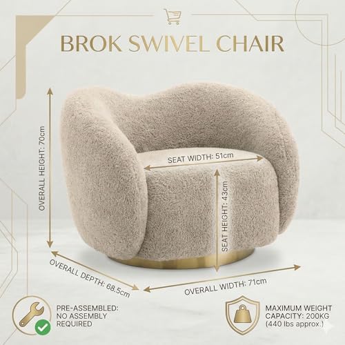 Image of Kingsman Furnitures Brok Swivel Luxury Accent Arm Chair 360 Degree Rotatable Sofa for Home | Bedroom, Living & Drawing Room | Ultra Soft and Comfortable for Lounge (Canaberra Boucle, Swivel)
