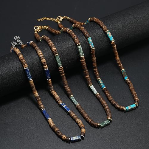 Coquilles de noix de brunes et perles sur un collier unique - 5
