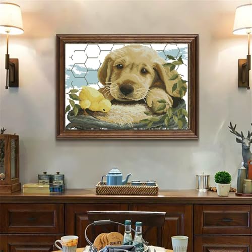 Image of JOYSEWING Puppy Pre-Printed Cross Stitch Stamped Kits Animal Counted Embroidery Needlepoint Kits for Beginners DIY Craft Kit Home Decor 11CT-(Dog Love(11CT) 20.08 x15.75 Inches)