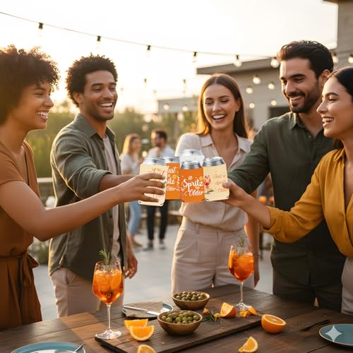 Image of Aperol Sprritz Decor Can Sleeves, 24 Pcs Aperol Sprritz Birthday Party Decorations, Orange Lemon Citrus Glasses Beer Cans Coolers for Summer Beach Bachelorette Wedding Party Favors Supplies