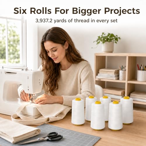 Set de 6 hilos de coser poliéster blanco 656.2 yd cada uno miniatura 6
