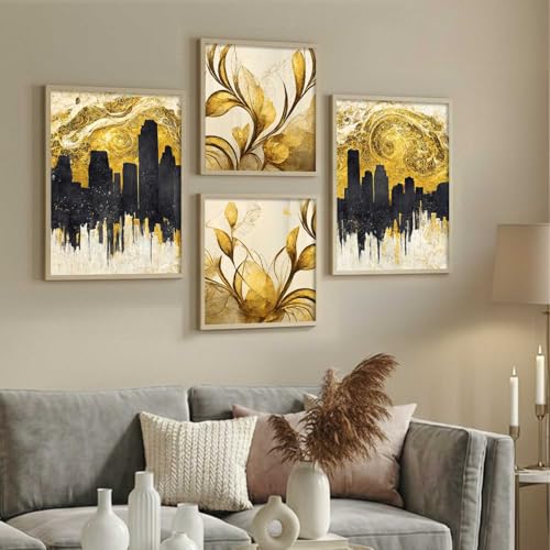 Image of kotart Aesthetic Modern Wall Decor Paintings with Frame for Home Decoration - Painting for Living Room Bedroom - Painting for Wall Decoration Set of 4 (Art 9, Big (13x17 or 13x13 inch))