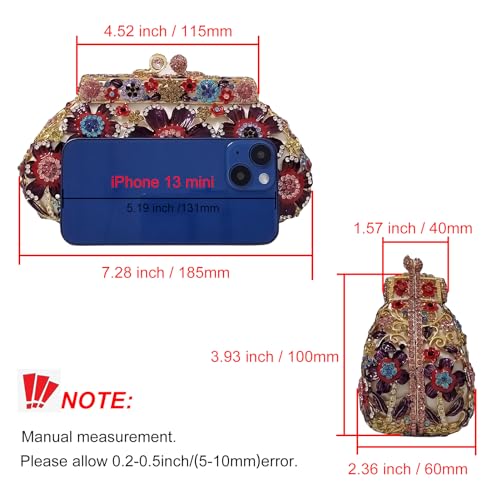 Image of Fancy Vintage Flower Rhinestone Clutch Multicolor Floral Crystal Evening Bag Purse Wedding Cocktail Bag