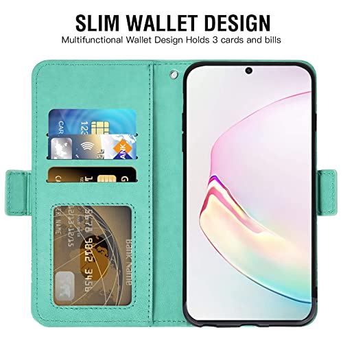 Étui portefeuille pour Samsung Galaxy Note 10 Plus avec porte-cartes en verre trempé vert
