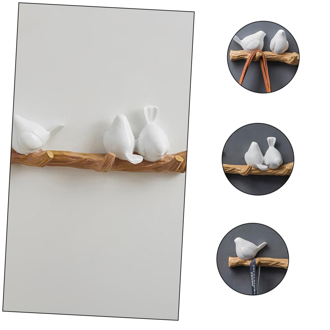 Gancho de Resina Blanco Rama Pájaro Pared