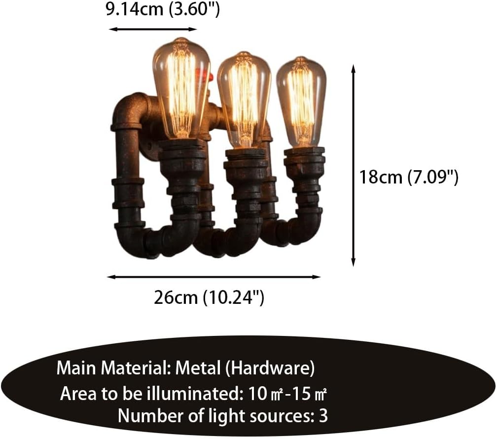 Wall Light, Industrial Water Pipe Wall Sconce, Rustic Steampunk Metal Wall Lamp for Aisle, Staircase, Bedroom, Reading Nook, Bar, Corridor, Hallway, Entryway, Loft Fixture Parlor