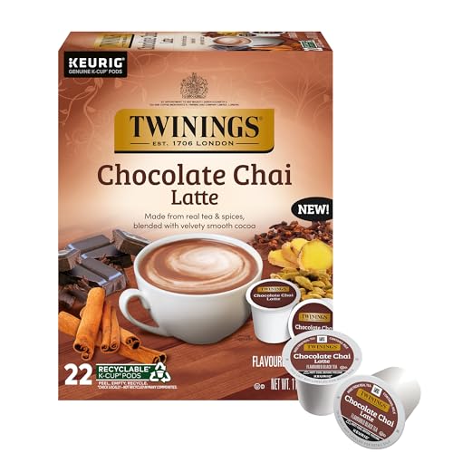 NEW Twinings Chocolate Chai Latte Tea K-Cup Pods for Keurig, 22 Count (Pack of 1), Velvety Smooth