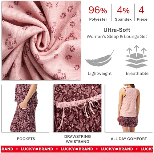Image of Lucky Brand Women's Pajama Set - 4 Piece Sleep Shirt, Tank Top, Pajama Pants, Lounge Shorts (S-XL)