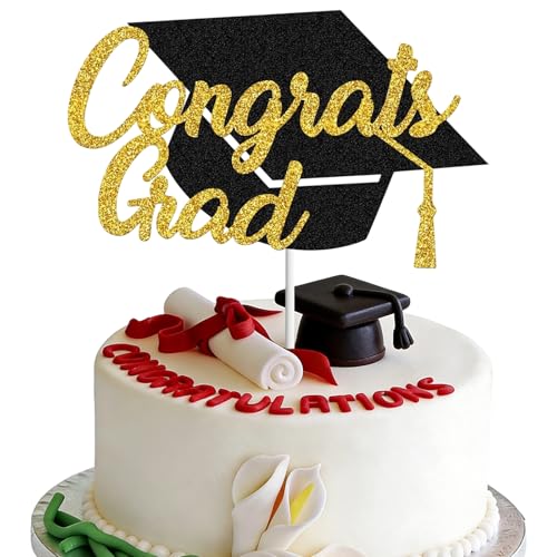 Decoración Topper de Tarta Feliz Graduación Dorado Adorno para Tartas con Sombrero Congrats Grad Cake Topper Pastel Brillante para Fiesta de Graduacion Universitaria Instituto y Secundaria
