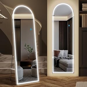 LVSOMT Bogen Ganzkörperspiegel mit Beleuchtung, 153x50cm LED Gewölbter Standspiegel, Moderne Wandspiegel Groß, Stehspiegel ohne Rahmen Beleuchtet, Aufstellspiegel für Schlafzimmer Wohnzimmer, Weiß