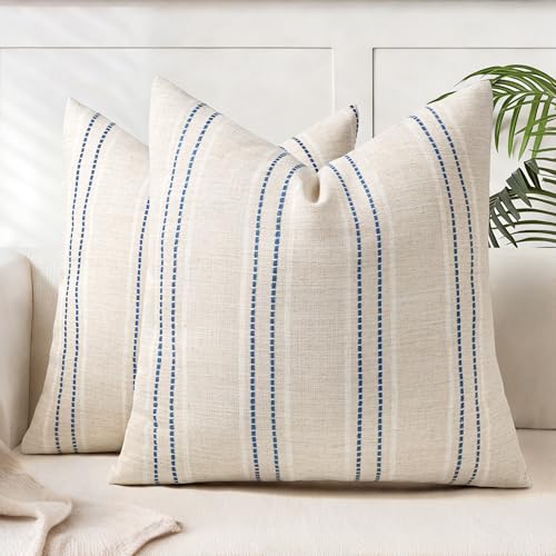 AELS 18x18 Decorative Farmhouse Linen Blend Throw Pillow Covers, Boho