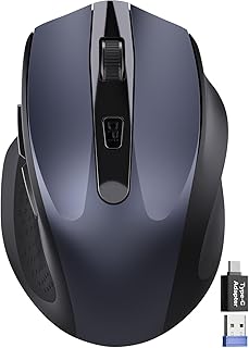 Wireless Mouse for Laptop, 2.4GHz Computer Mouse with USB-A Port &USB-C Adapter, Cordless Office Mice with 6 Buttons & 3 Level DPI for Small to Medium Hands, Work with PC, Desktop, Tablet - M21