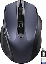 Wireless Mouse for Laptop, 2.4GHz Computer Mouse with USB-A Port &USB-C Adapter, Cordless Office Mice with 6 Buttons & 3 Level DPI for Small to Medium Hands, Work with PC, Desktop, Tablet - M21
