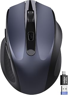 Wireless Mouse for Laptop, Quiet Cordless Computer Mice for Office & Travel | 2.4GHz, USB-A Port &USB-C Adapter, 6 Buttons, 3 Level DPI, for S to M Size Hands, Silent Mouse for PC, Desktop, Macbook, MAC