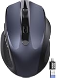 Wireless Mouse for Laptop, 2.4GHz Computer Mouse with USB-A Port &USB-C Adapter, Cordless Office Mice with 6 Buttons & 3 Level DPI for Small to Medium Hands, Work with PC, Desktop, Tablet - M21