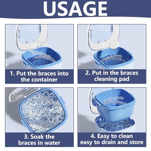 Sumneo | Aufbewahrungsdose für Zahnspange, Zahnschiene, Prothese & Gebiss | Zahnspangendose mit Spiegel, Bürste & Spülkorb | Zahnbox für Unterwegs | Einzelstück | Grau (Light blue)