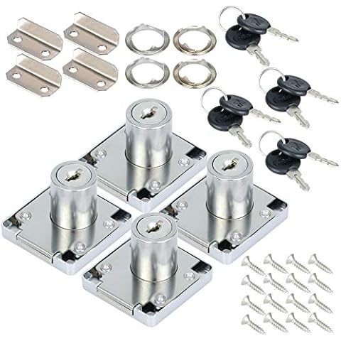 Fippy 4 Sets 22mm Möbelschloss Schrankschloss mit Schlüssel Schubladen Schloss Aufschraubschloss Postkasten Zylinder Schloss Cover