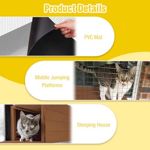 Image of 62.8'' Cat Catio Enclosure, Multi-Level Cat Cage with Jumping Platforms, Sisal Scratching Post & Weatherproof Roof Cover, Solid Fir Wood Cat House for Indoor Outdoor Use, Brown (Fits 2-3 Cats)
