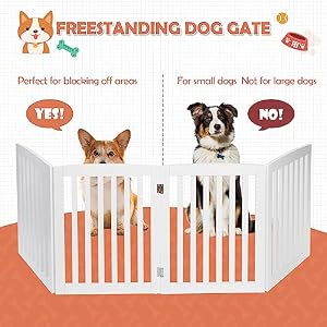 Dog Gate Pet Gate for House, Stairs, Hallways, Doorways 24Inch 4 Panels Foldable Dog Fence for Indoor Extra Wide Wooden