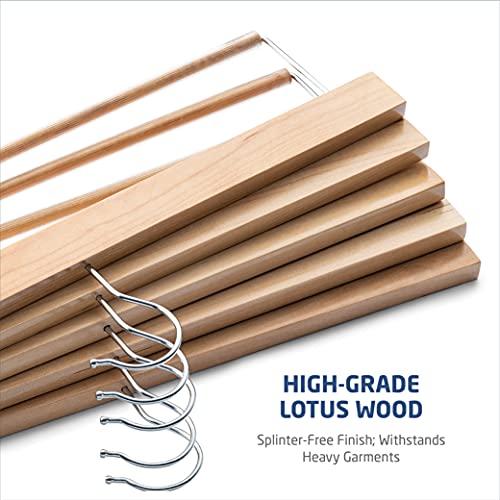 High-Grade Wooden Slack/Trouser Pants Hangers With Non Slip Bar (10 Pack) Smooth Finish, Durable Wooden Hangers - Slim & Sleek Space Saving Closet Hangers, 360° Hook- Ideal For Pant, Jeans, Slacks Etc #TOP3
