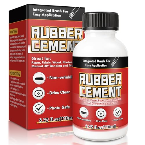 Rubber Cement - Rubber Contact Cement Glue with Brush, Dry Clear Cement Glue for Crafts...