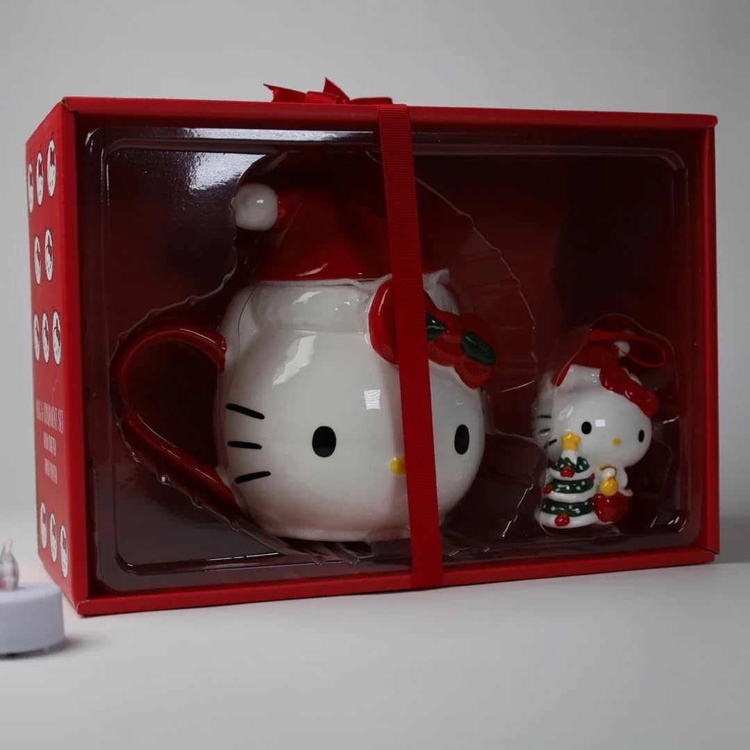 Hello Kitty Holiday Figural Head Mug and Ornament Gift Set of 2, 7" L x 4.75" W x 6" H Created by Blue Sky Clayworks