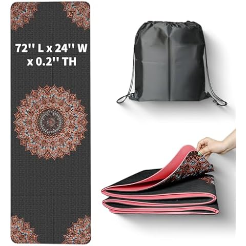 72"X24"X0.2" Travel Yoga Mat Non Slip Exercise Yoga Mat with Carry Bag Foldable Yoga Mat Fitness Workout Mat 5mm Thick Print Pilates Mat for Travel Home Gym Outdoor Cover