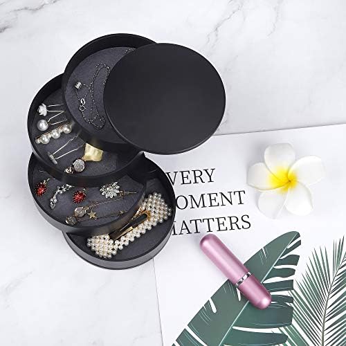 ISIYINER Jewelry Organiser Box Mini Travel 360 Degree Rotating Jewelry Storage Case with 4 Layers for Rings, Earring, Necklaces
