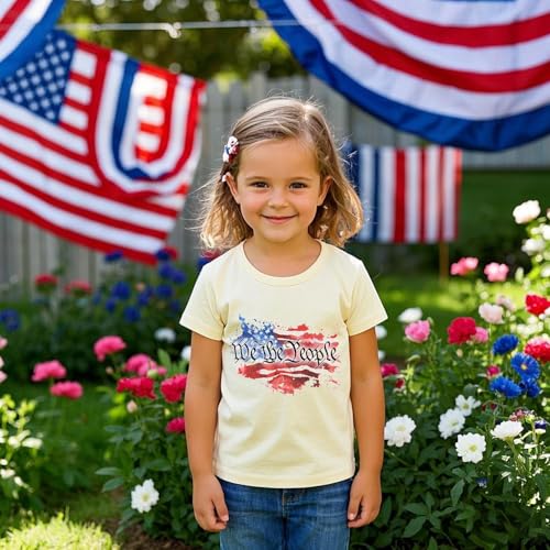 Image of Toddler Boys Girls 4th of July Patriotic American Flag Shirt | We the People Design, Short Sleeve T-Shirt, Memorial Day Tees, Kids