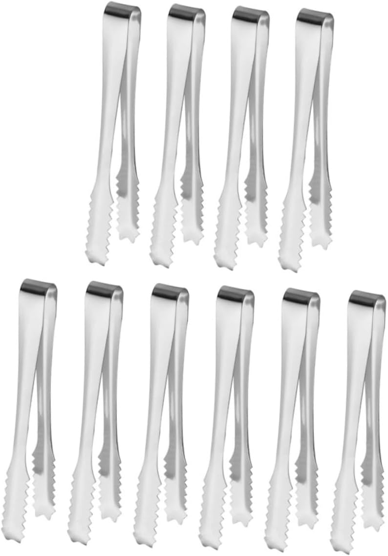 OUNONA 10Pcs Stainless Steel Ice Cube Tongs Thickened Slip Sugar Serving Clips for Home Kitchen Buffet Bbq Parties Resistant Food Grip Tools