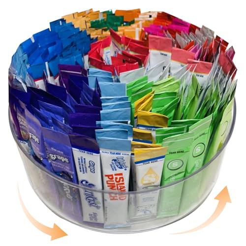 HALAGAS Drink Packet Organizer for Powdered Drink Mix,Powder Packet,Water Packet,Water Flavor Packet,Lazy Susan Organizer for Drink Mix Rotating Holder for Necessities