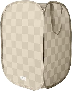 3 Sprouts Pop Up Hamper - Collapsible Laundry Basket, Popup & Foldable Design - Durable Waterproof Fabric for Dirty Clothes, Toys & Towels - Ideal for Dorm, Bedroom & Baby Nursery, Checkerboard Beige