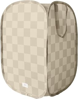 3 Sprouts Pop Up Hamper, Collapsible Laundry Basket, Checkerboard Beige | Collapsible laundry basket, Waterproof fabric, Clothes toys and towels, Dorm bedroom or nursery, Folds flat, Lightweight