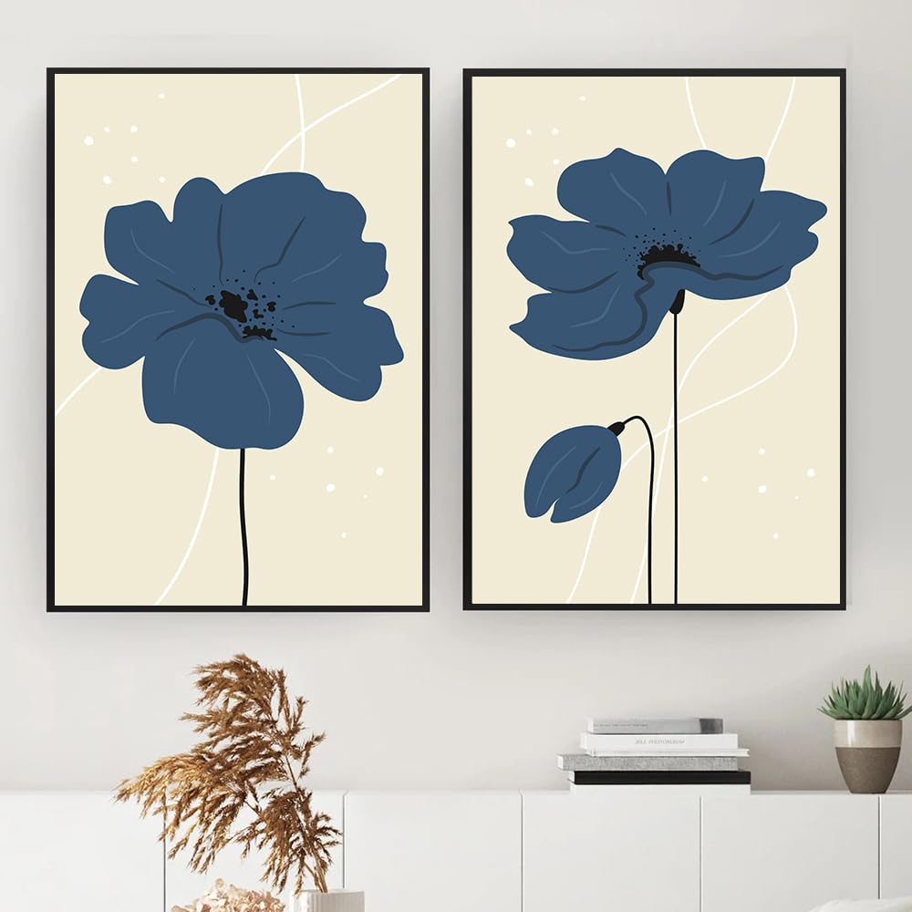 WUHBCZ Pictures,Modern Beautiful Blue Flowers Botanical Wall Picture Posters Print Nordic Canvas Painting for Living Room Bedroom Kitchen Home Decor-40 * 60cm*2PCS (No Frame)