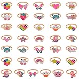 EDLMKM 36PCS Girls Rings, Little Girl Jewel Ring in Box, Adjustable Girls Ring Set Toys, Princess Jewelry Finger Rings with Heart Shape Box, for Kids Girl Birthday Party Supplies