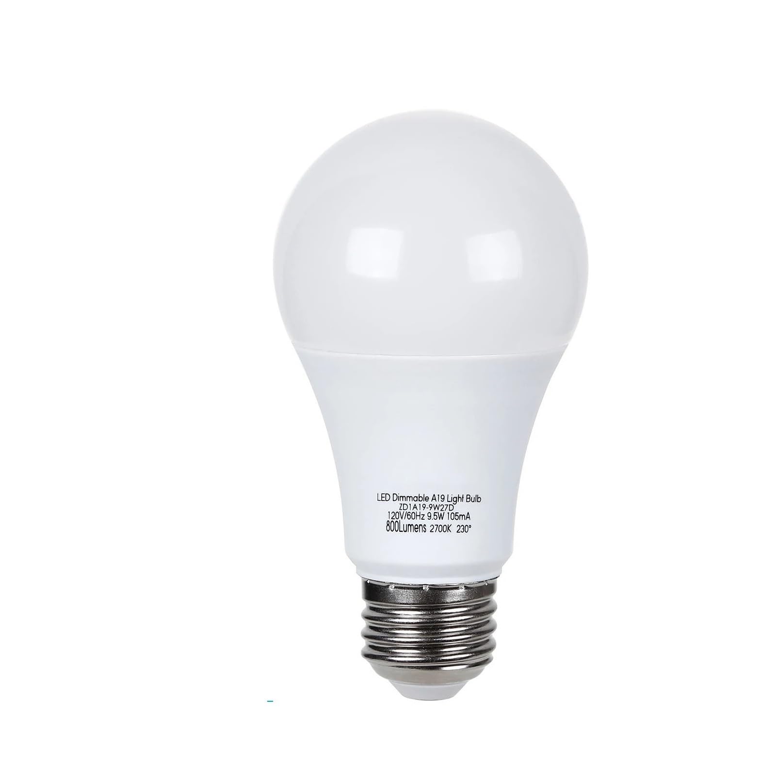 Générique Ampoule LED A19 à intensité Variable, culot E26, 9,5 W, 800 LM, 2 700 K, Blanc Doux, pour éclairage de lampadaire (Lot de 1).
