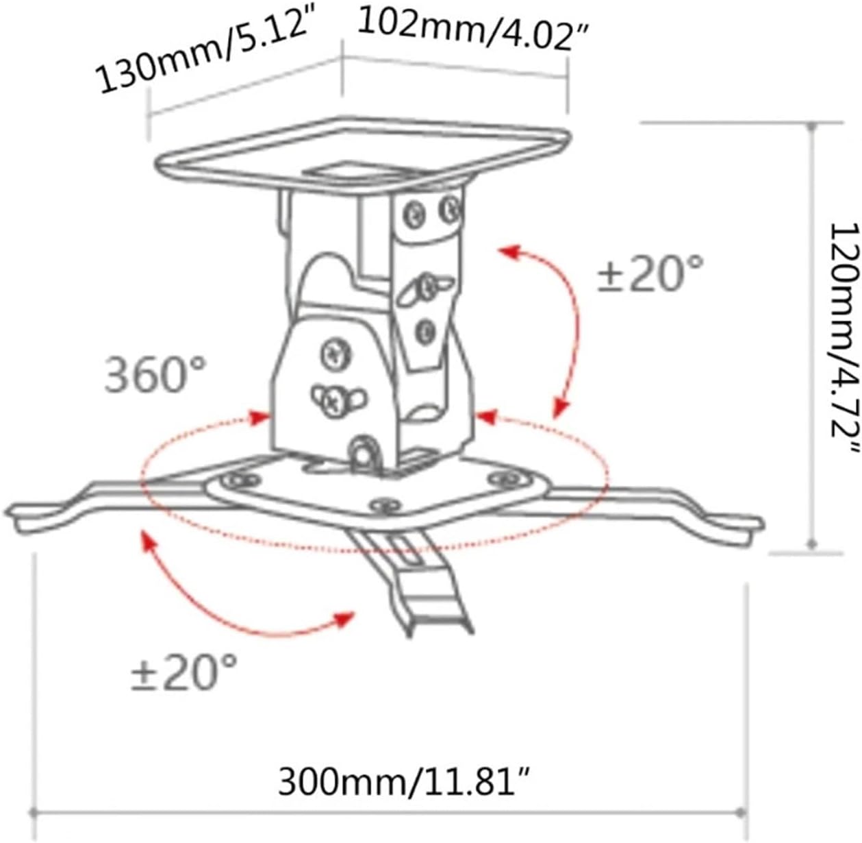 White Projector Mount Extension Wall Ceiling Projection Bracket Height
