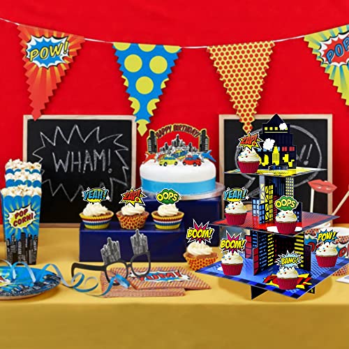 Animsco XUYI20220516-01 Superhero Cupcake Stand With 24Pcs Superhero Cupcake Toppers Superhero Party Decorations Cupcake Tower thumb #6