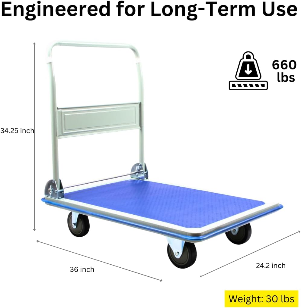 660 lbs Foldable Platform Truck Dolly with Swivel Wheels, Heavy Duty Moving Platform Hand Truck, 36.22 * 24.2 * 34.25 inches (PH300IRON)
